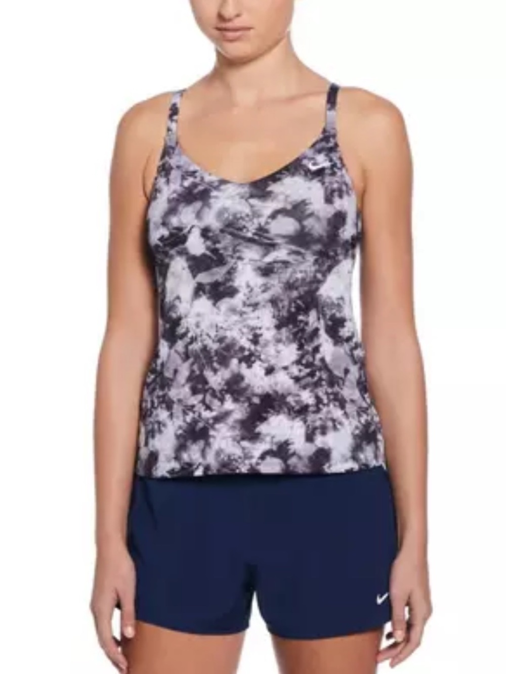 Nike Women's Swim V-Neck Tie Dye Tankini - Black womens Large